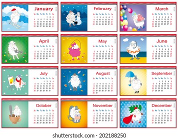 set of calendars for each month in 2015 with active sheep
