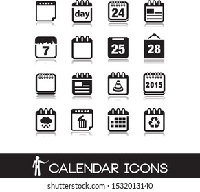 Set of calendars icons in different sizes and models in black.