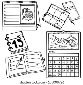 Set of calendars isolated on white background - hand-drawn illustration