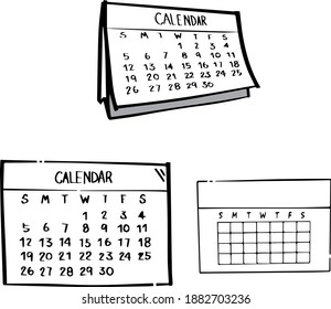 Set of calendars isolated on white background - hand-drawn illustration