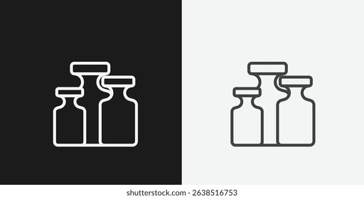 Set of Calibration Weights on Black and White Backgrounds, Representing Measurement or Precision, White Outline Icon