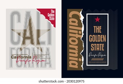 Set of California, modern and stylish typography slogan. Colorful abstract design vector illustration for print tee shirt, typography, background, poster and more uses.