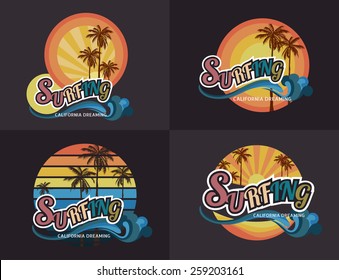 Set of California surf typography, t-shirt graphics , vector format eps10