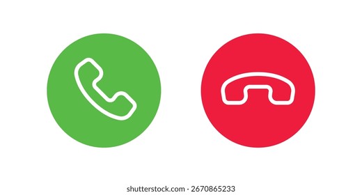 Conjunto de iconos de aceptación y rechazo de llamadas Ilustración vectorial. Conjunto de iconos de llamadas minimalistas con Botones de aceptación verde y declinación roja.
