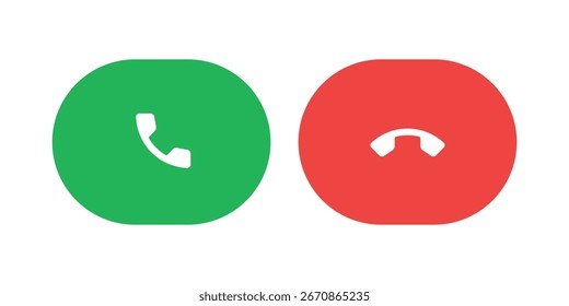 Conjunto de ícones de aceitação e recusa de chamada para ilustração vetorial. Conjunto de ícones de chamada minimalistas com botões de aceitação verde e recusa vermelha.
