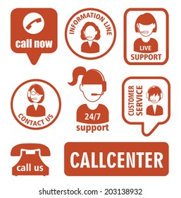  Set of call center operator icons. vector