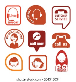  Set of call center operator icons. vector