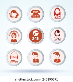  Set of call center operator icons. vector