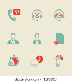 Set of call center and support service icons: hotline, contact center, contacts mobile phone and communication isolated vector illustration.