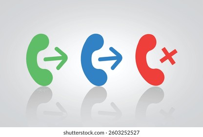 Set of call receiver action icons and signs, with a silver background