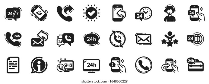 Set of Callback or feedback, Call support and Chat message icons. Processing icons. 24 hour service, Call centre, 24/7. Telephone callback, support message, feedback phone center. Vector