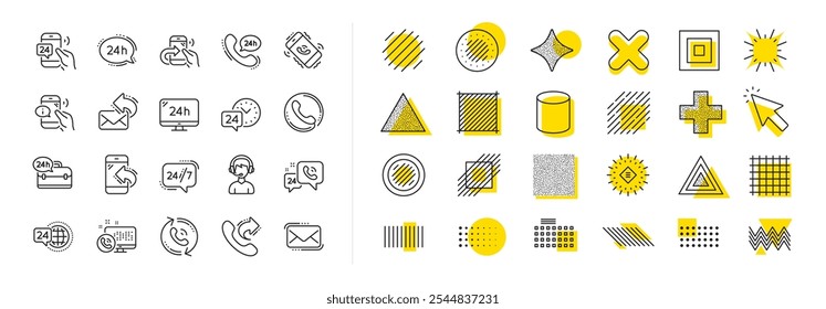 Set of Callback or feedback, Call support and Chat message icons. Design shape elements. Processing line icons. 24 hour service, Call centre, 24h. Vector
