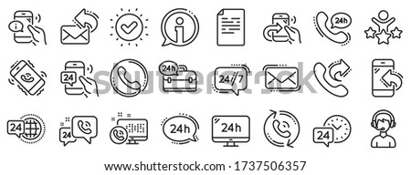 Set of Callback or feedback, Call support and Chat message icons. Processing line icons. 24 hour service, Call centre, 24/7. Telephone callback, support message, feedback phone center. Vector