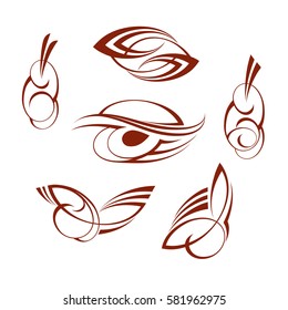 Set calligraphic abstract tattoo.Brown  .Vector illustration.