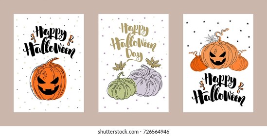 Set Calligraphic card of Halloween. Vector.