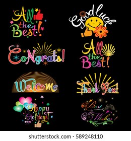 Set of calligraphic colorful  lettering text.