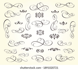 Set of calligraphic decorative elements for design isolated, editable.Vignettes, ornate,dividers.