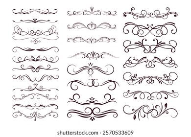 Set of calligraphic decorative elements and flowers