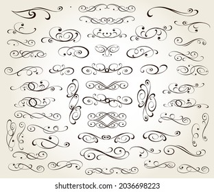 Set of calligraphic decorative elements.Vignettes, ornate,frames,borders,dividers.