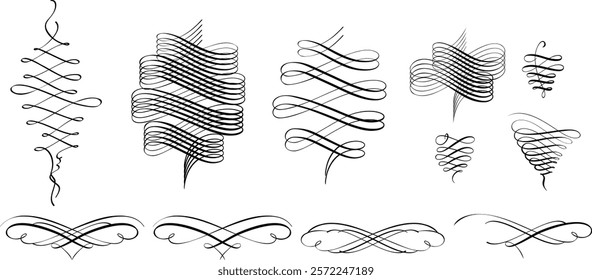 Set of calligraphic design elements. Hand drawn vector illustration.