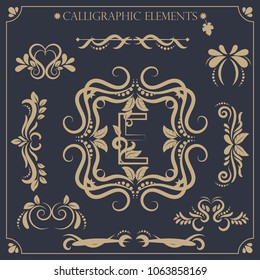 set of calligraphic design elements and page decorations