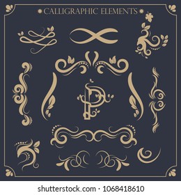 set of calligraphic design elements and page decorations