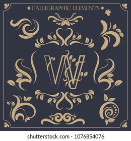 set of calligraphic design elements and page decorations