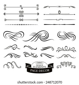 Set of calligraphic design elements and page decoration vector illustration