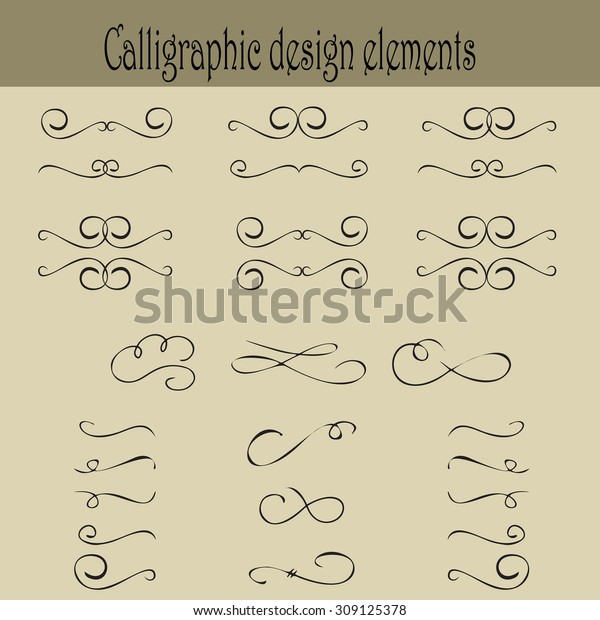 Set of calligraphic\
design elements. Calligraphic design elements and page decoration.\
Scroll Elements. Vintage swirl and curls. Useful elements to\
embellish layout. Vector.