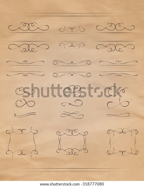 Set of calligraphic
design elements. Calligraphic design elements and page decoration.
Scroll Elements. Vintage swirl and curls. Useful elements to
embellish layout. Vector.
