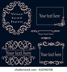 Set calligraphic design elements template. Frame with an ornament. Vector illustration