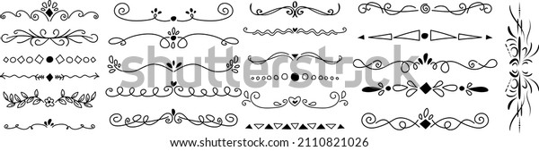 Set of calligraphic design elements. Unique\
curls and dividers for your design. Cute Hand drawn flower ornament\
text dividers, arrows and laurel design elements. Set of\
calligraphic design\
elements
