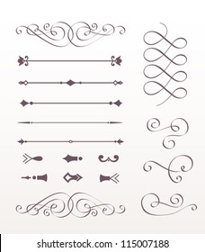 Set Calligraphic Design Elements, vector set: calligraphic design elements and page decoration - lots of useful elements, hand drawn