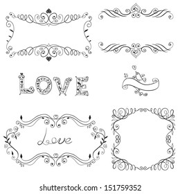 Set of calligraphic design elements. Vector illustration.