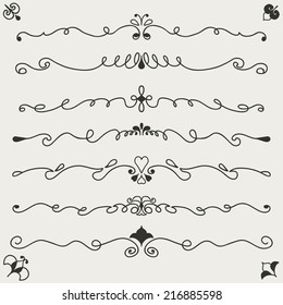Set of calligraphic design elements. Vector illustration