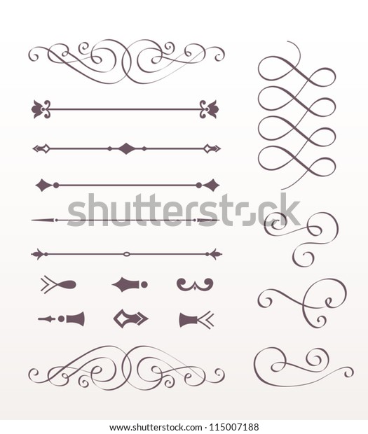 Set Calligraphic Design Elements, vector set:\
calligraphic design elements and page decoration - lots of useful\
elements, hand drawn