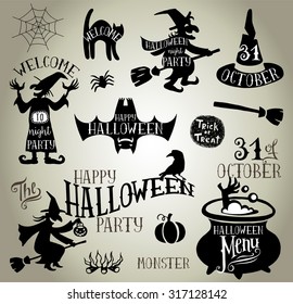 Satz kalligrafischer Designs VIntage Vektor-Silhouetten für Halloween-Party