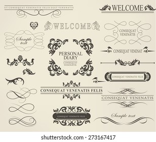 Set of calligraphic elements for design  can be used for invitation, congratulation