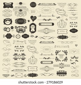 Set of calligraphic elements for design  can be used for invitation, congratulation