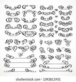 Set calligraphic elements for design on a white background