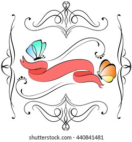 Set of calligraphic elements. Elegant vintage calligraphic borders and dividers for greeting card, retro party, wedding invitation.