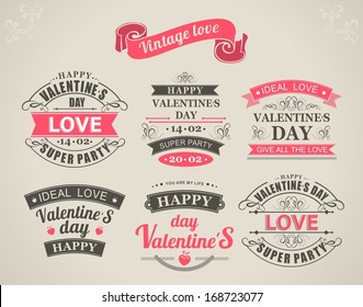set of calligraphic elements of the holiday Valentine's Day and love wishes