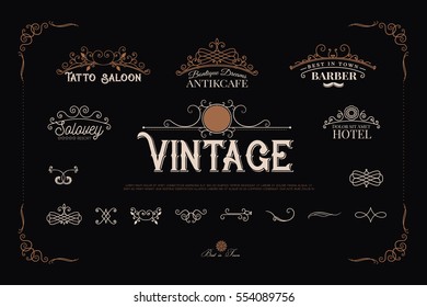Set of calligraphic elements. Ornate frames, headers and scroll elements. Can be used for page decoration, wedding cards, invitations, logo design