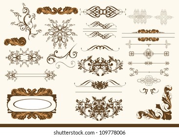 Set of calligraphic elements. Calligraphic vector