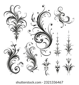 Set of Calligraphic Filigree Design Elements and Page Decorations