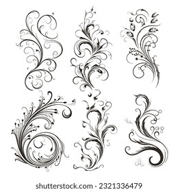 Set of Calligraphic Filigree Design Elements and Page Decorations