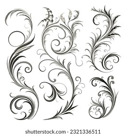 Set of Calligraphic Filigree Design Elements and Page Decorations