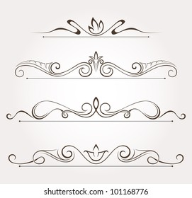 Set of calligraphic floral design elements and page decoration. Vector illustration