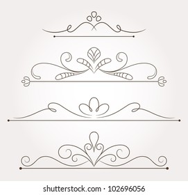 Set of calligraphic floral design elements and page decoration. Vector illustration