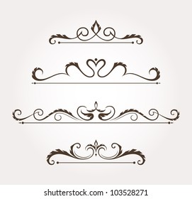 Set of calligraphic floral design elements and page decoration. Vector illustration